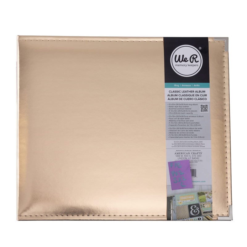 We R Memory Keepers 12x12 Gold Faux Leather Photo Album, Three Ring Binder, Protective Page Protectors, 5 Inserts, Scrapbooking Supplies - Image 2